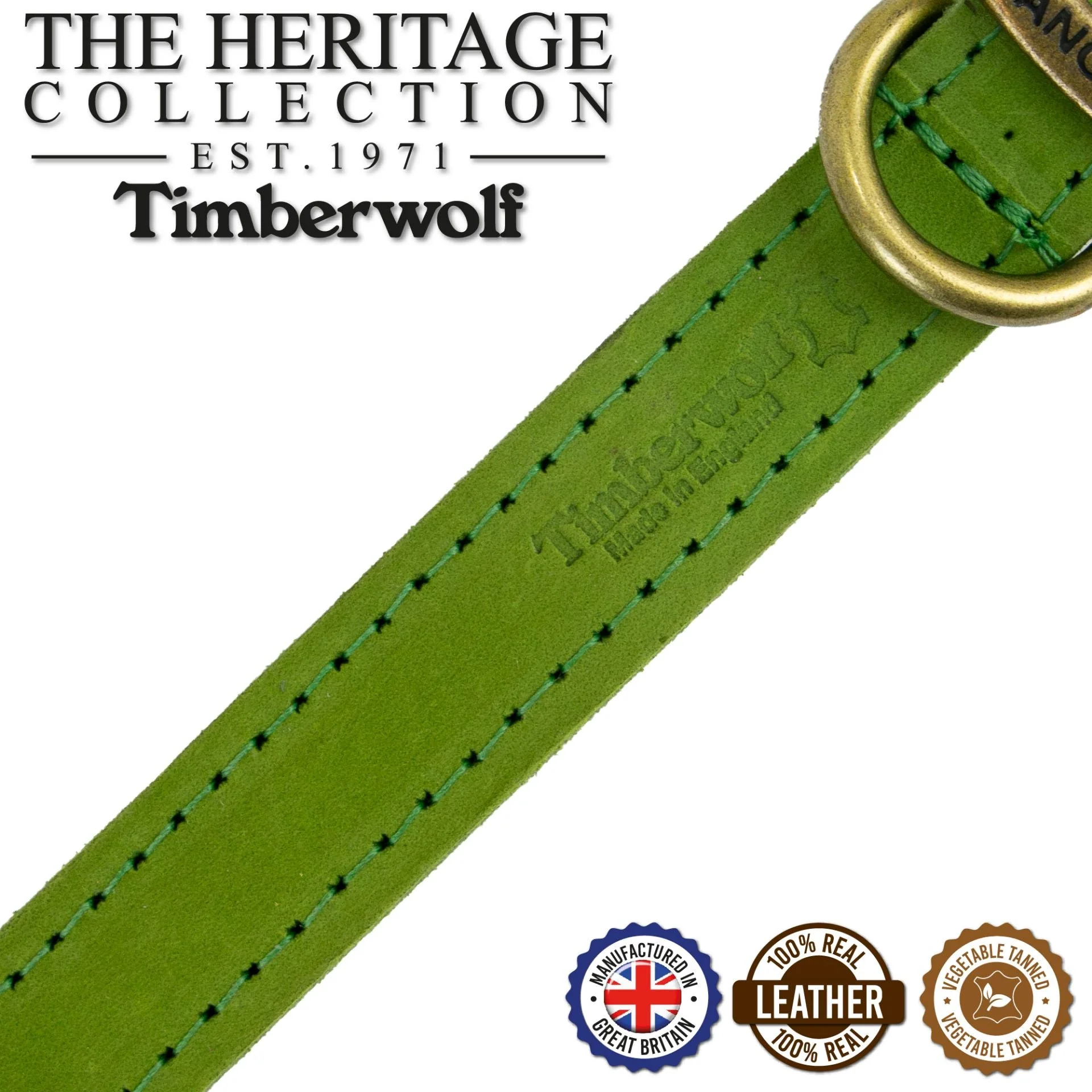 Ancol Timberwolf Leather Collar Green 35-43cm Size 4 - Image 2