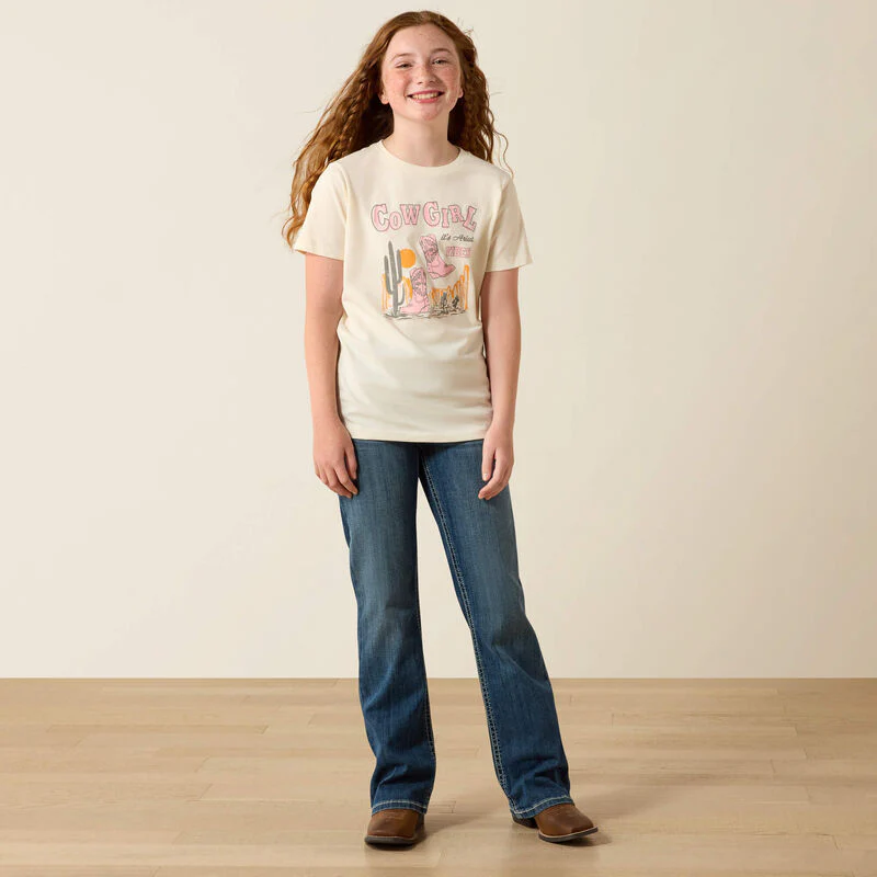 Ariat Girls Ariat Cowgirl Vibes SS T-Shirt Natural - Image 3