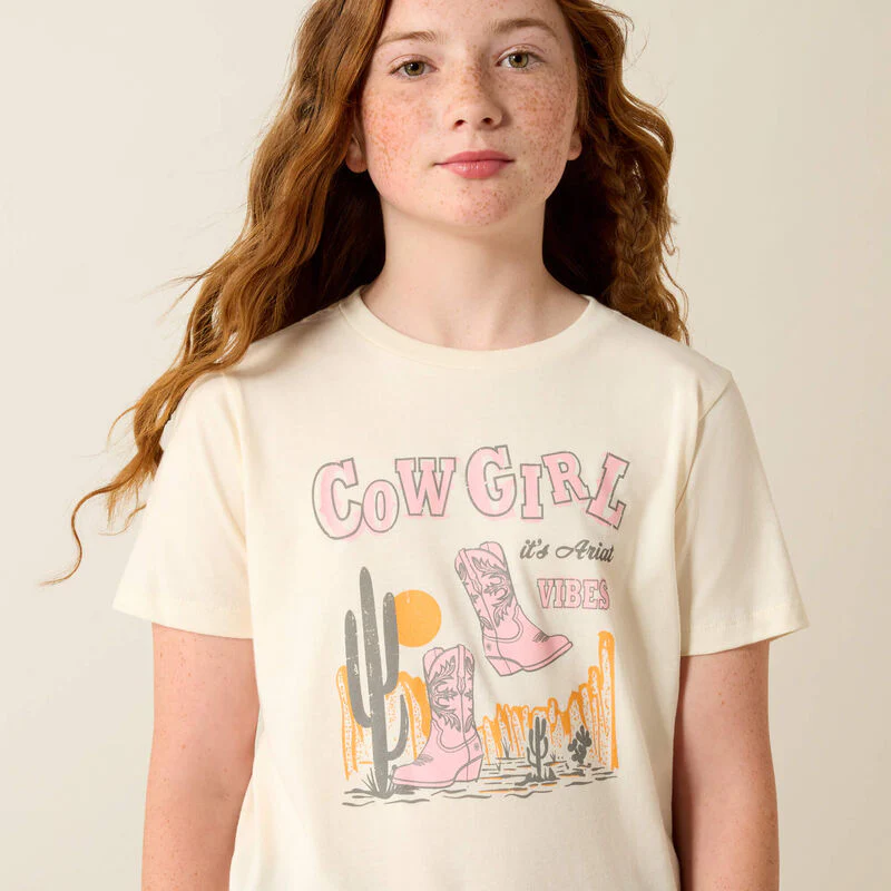 Ariat Girls Ariat Cowgirl Vibes SS T-Shirt Natural - Image 4
