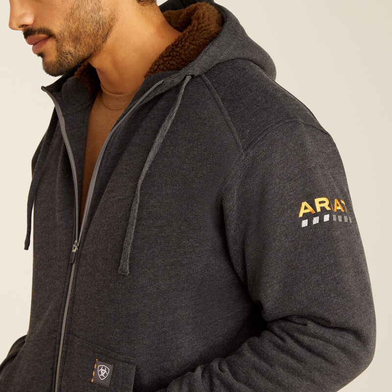 Ariat Mens Rebar All-Weather Sherpa Lined Full Zip Hood Charcoal Heather - Image 3