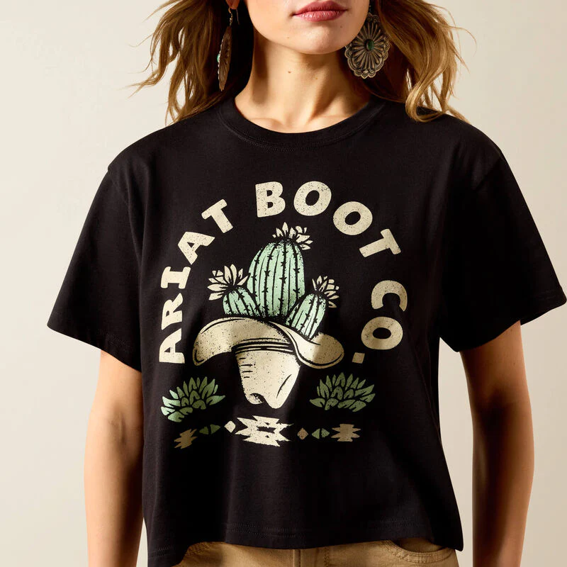Ariat Womens Ariat Cacti Cowboy Hat SS T-Shirt Black - Image 4