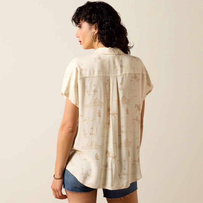Ariat Womens Badlands SS Shirt Turtledove Ranchscape - Image 2