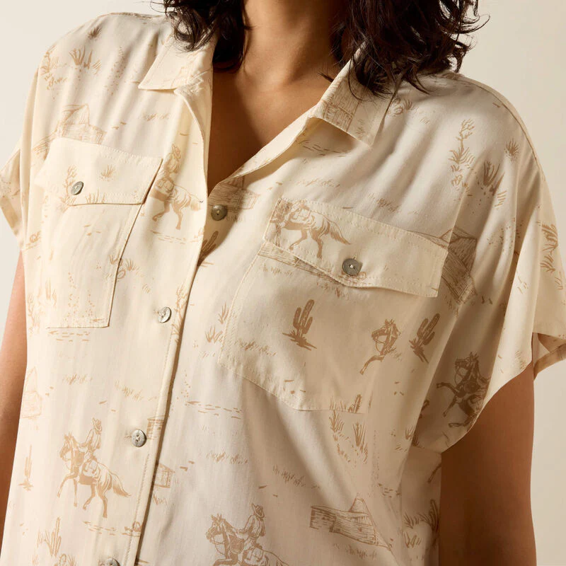 Ariat Womens Badlands SS Shirt Turtledove Ranchscape - Image 3