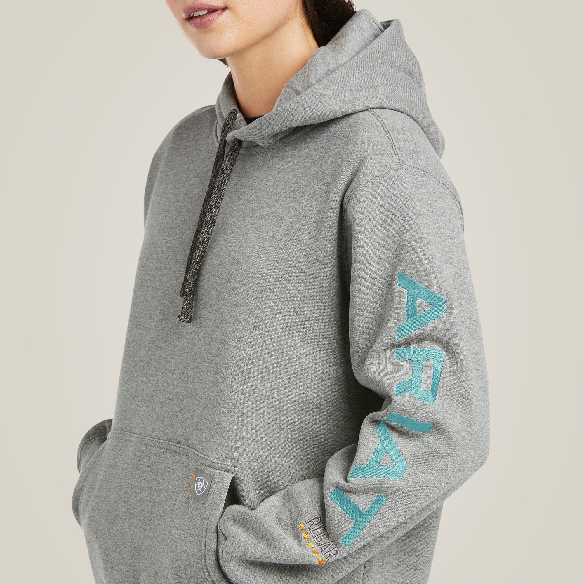Ariat Womens Rebar Workman Graphic Hood Heather Grey - Image 4