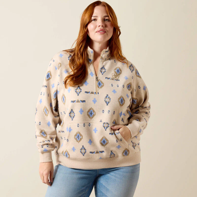 Ariat Womens Sapphire 1/2 Zip Sweatshirt Oatmeal Heather - Image 2