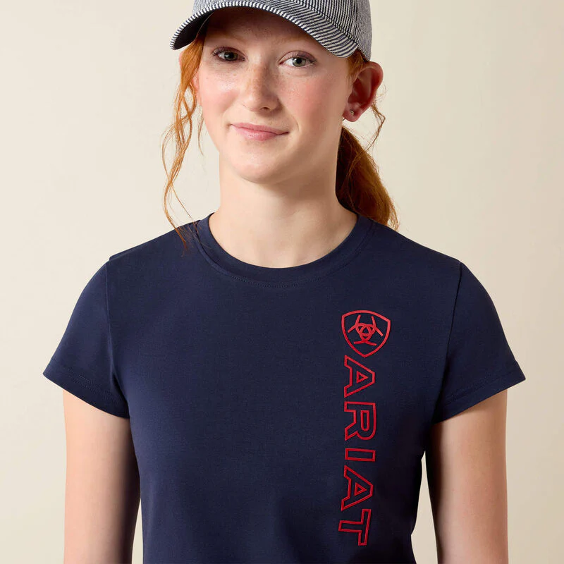 Ariat Youth Vertical Logo SS T-Shirt NavyT / Red - Image 3