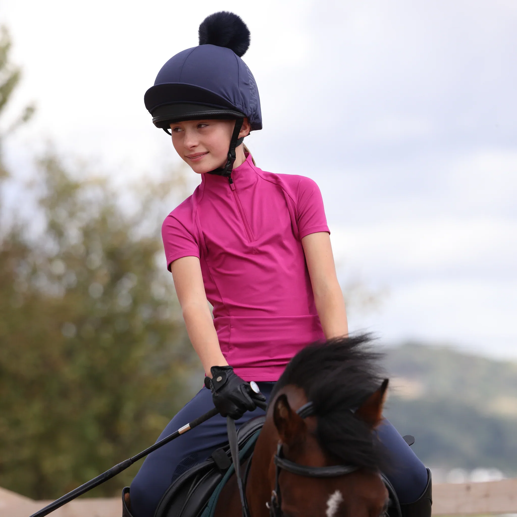 Aubrion Young Rider React Short Sleeve Base Layer Fuchsia