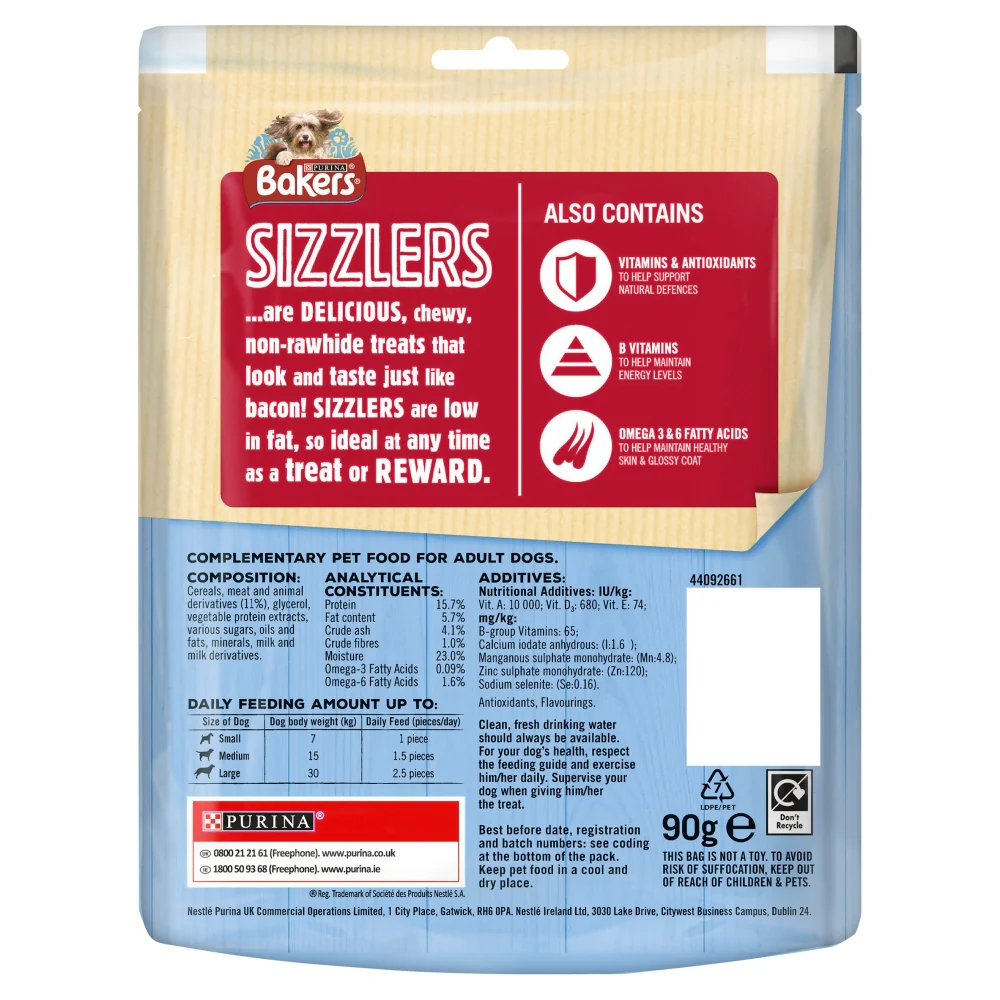Bakers Sizzlers Bacon Dog Treats 90g - Image 2