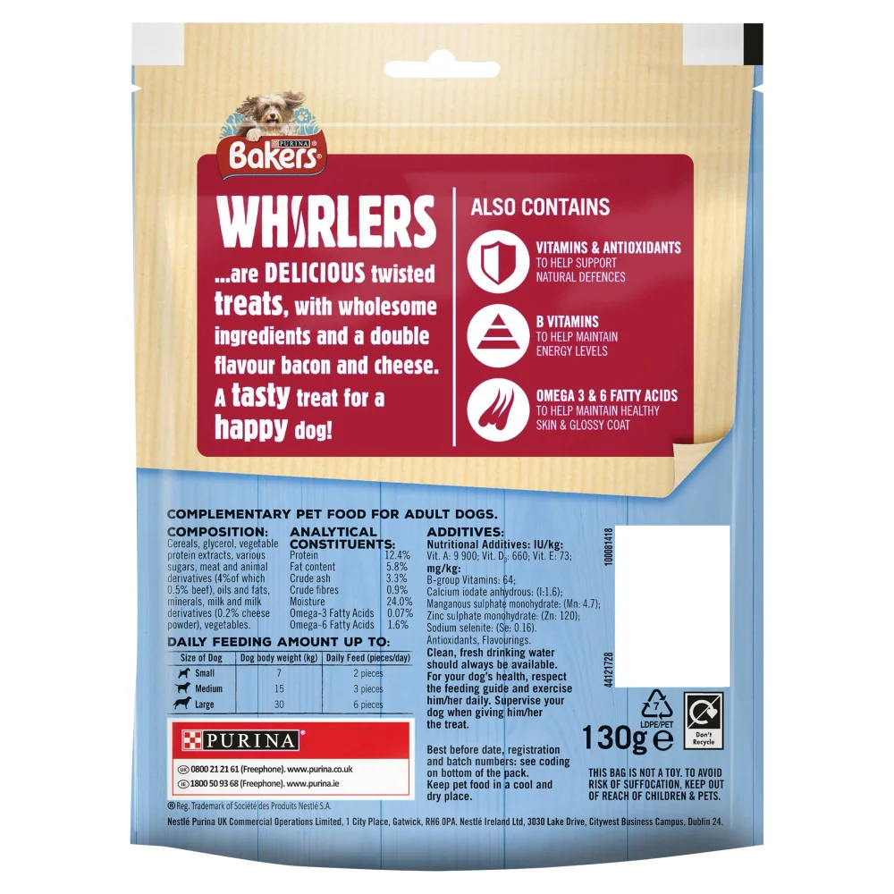 Bakers Whirlers Bacon & Cheese Dog Treats 130g - Image 3