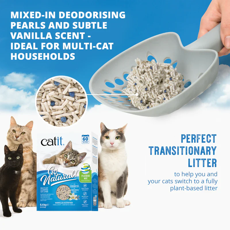 Catit Go Natural Pea Husk Mix Multi-Cat Clumping Vanilla Scented Cat Litter 6.4kg - Image 2