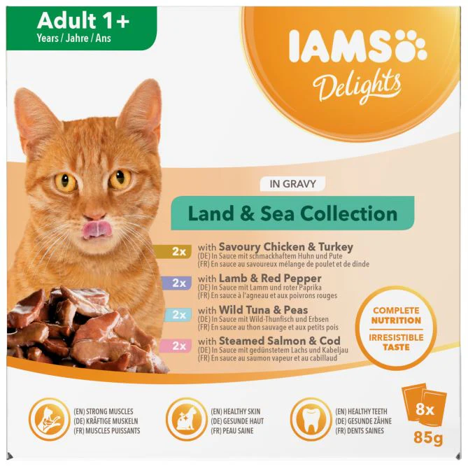 Iams Delights Wet Adult Cat Food Land & Sea In Gravy 8x85g - Image 2