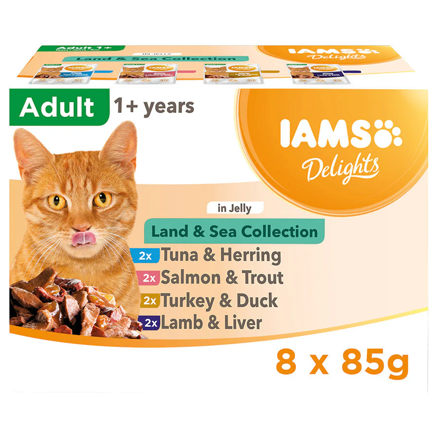 Iams Delights Wet Adult Cat Food Land & Sea In Jelly 8x85g - Image 2