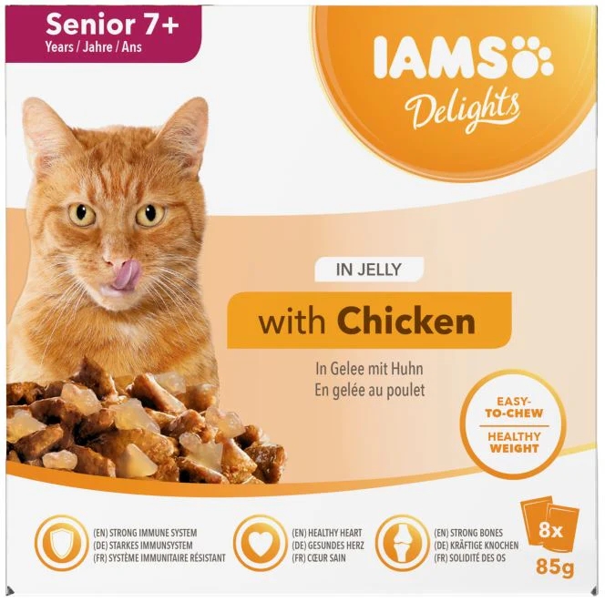 Iams Delights Wet Senior Cat 7+ Food Chicken In Jelly 8x85g - Image 2