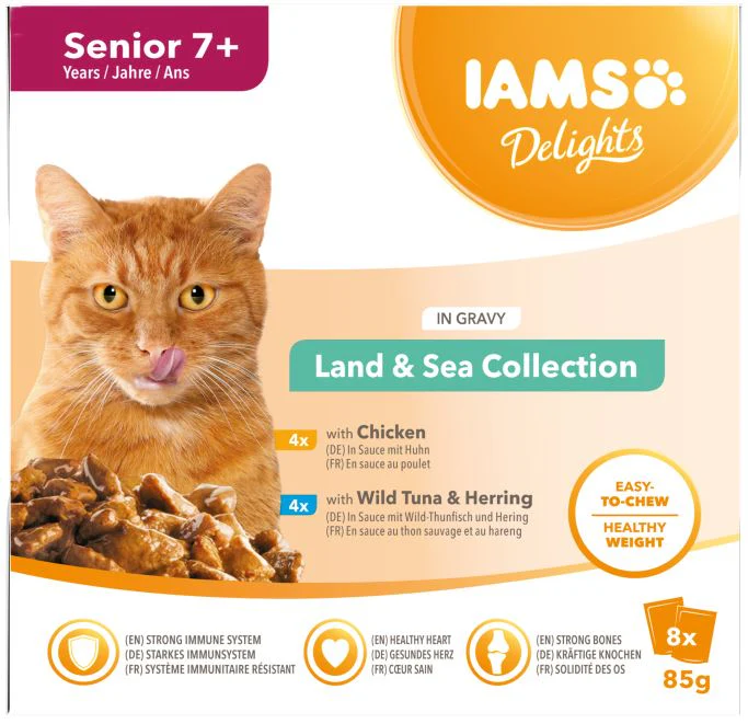 Iams Delights Wet Senior Cat 7+ Food Land & Sea Collection In Gravy 8x85g - Image 2