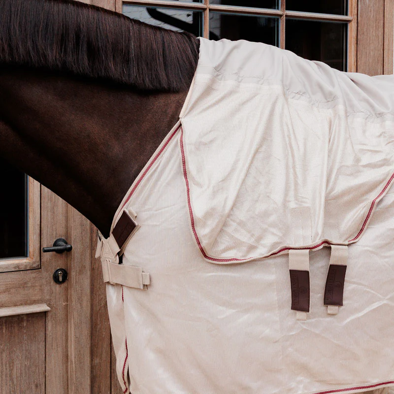 Kentucky Horsewear Mesh Fly Rug Comfort Classic With Neck & Belly Cover Beige/Bordeaux - Image 3