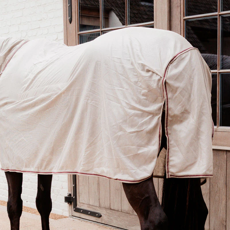Kentucky Horsewear Mesh Fly Rug Comfort Classic With Neck & Belly Cover Beige/Bordeaux - Image 4