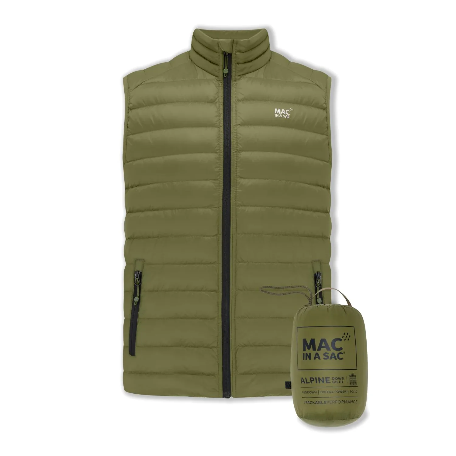 Mac In A Sac Mens Alpine Down Gilet Khaki - Image 2