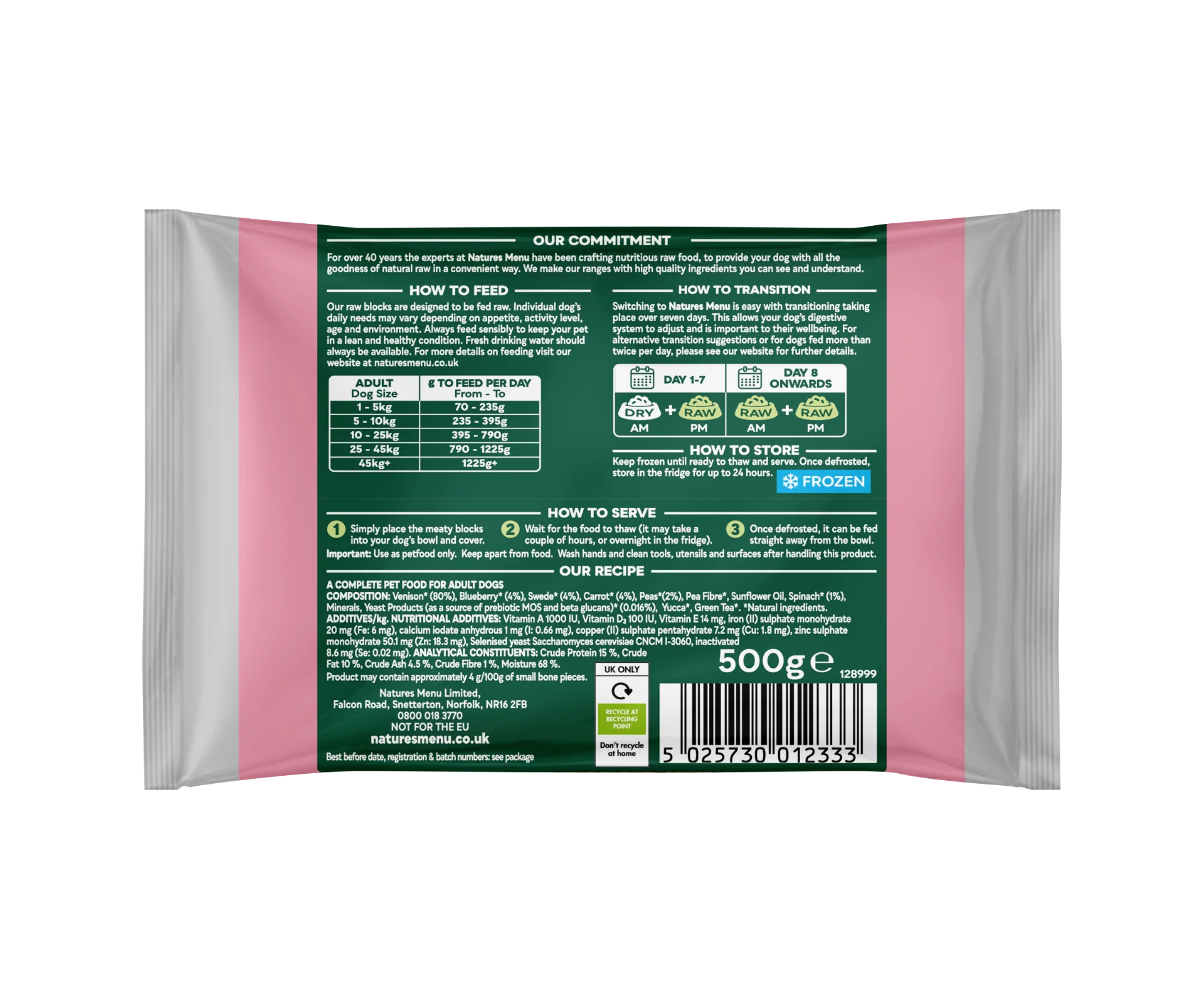 Natures Menu Complete & Balanced 80/20 Venison Block 500g - Image 2