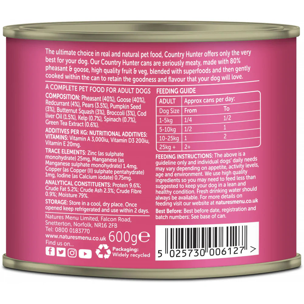 Natures Menu Dog - Country Hunter Can Pheasant & Goose 600g - Image 2