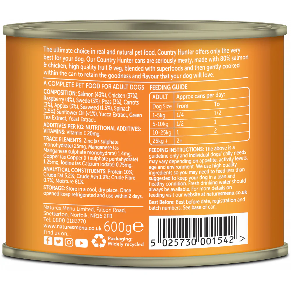 Natures Menu Dog - Country Hunter Can Salmon & Chicken 600g - Image 2