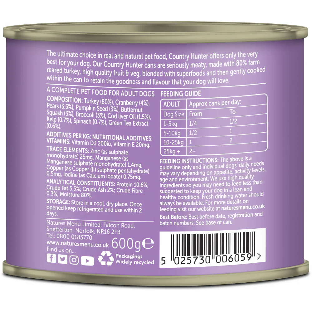 Natures Menu Dog - Country Hunter Can Turkey 600g - Image 2