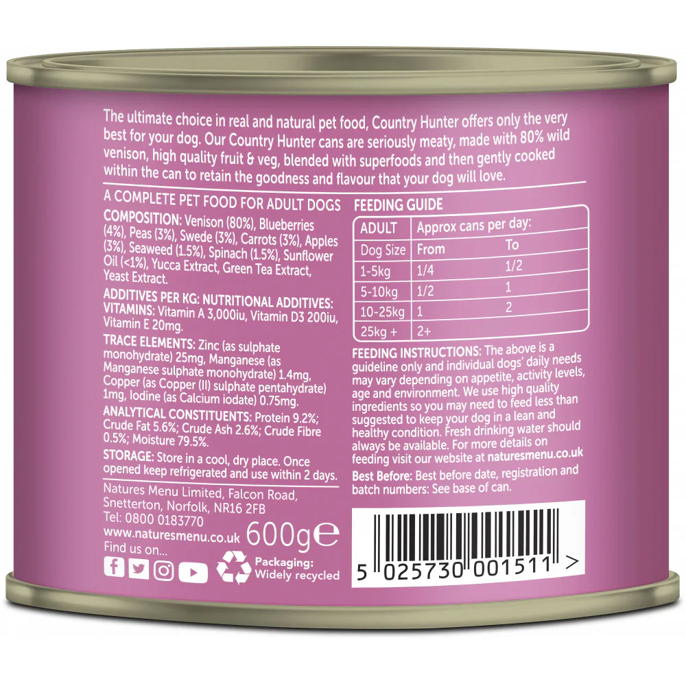 Natures Menu Dog - Country Hunter Can Venison & Blueberry 600g - Image 2