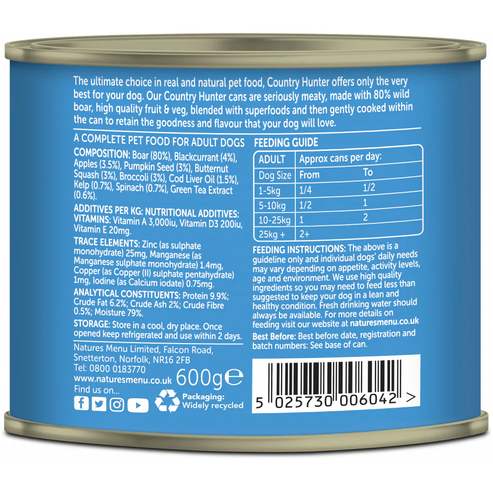 Natures Menu Dog - Country Hunter Can Wild Boar 600g - Image 2