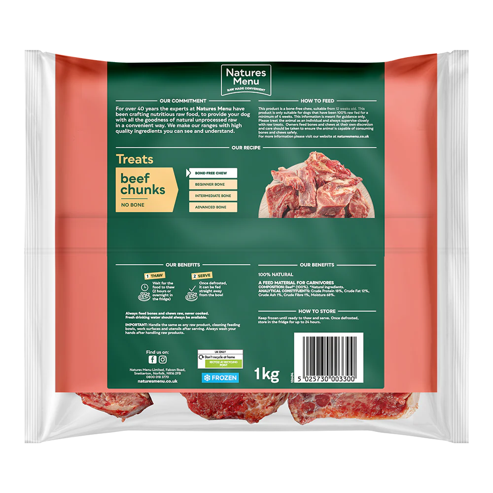 Natures Menu Dog - Natural Raw Treats Beef Chunks 1kg - Image 2