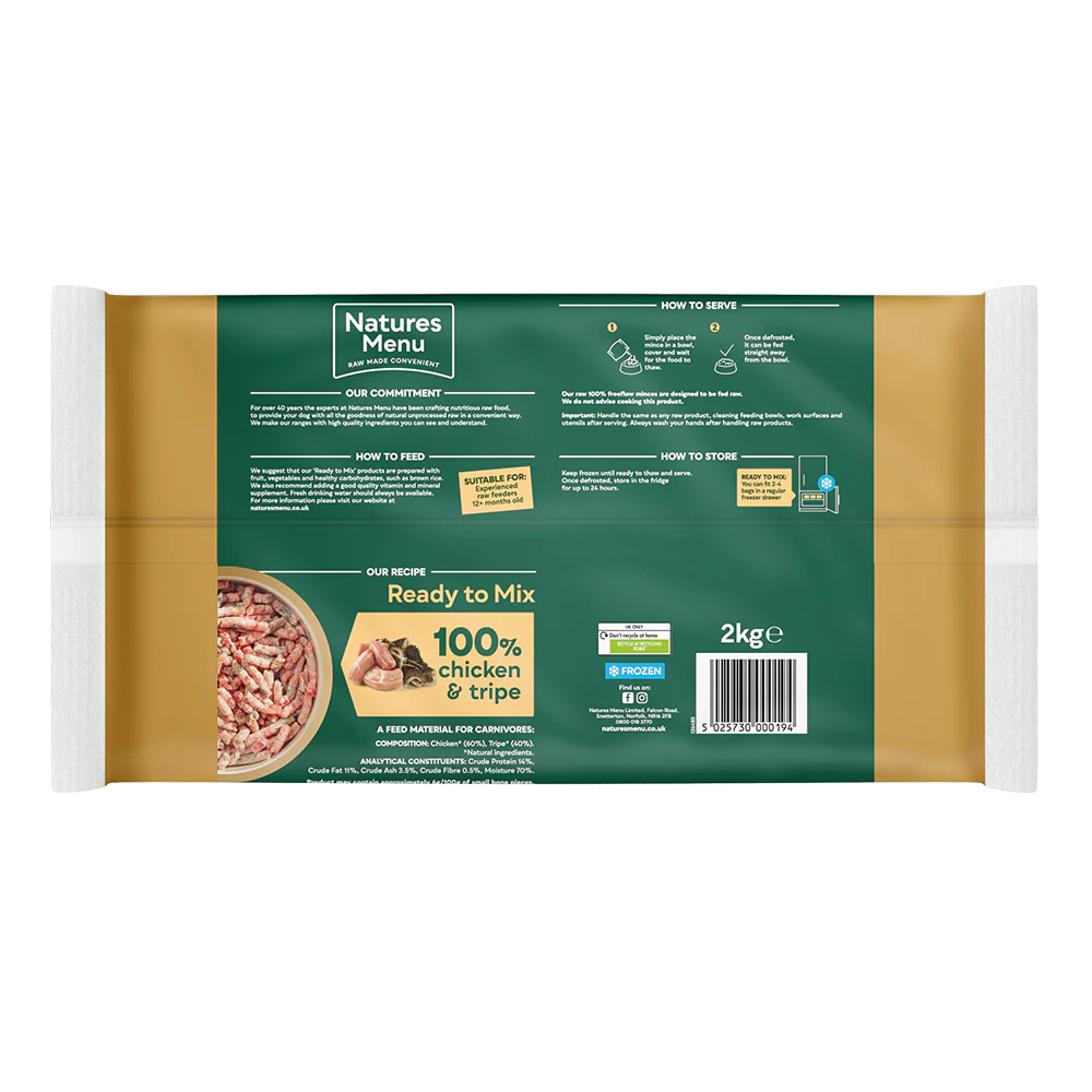 Natures Menu Dog - Frozen Freeflow Mince Chicken & Tripe 2kg - Image 2