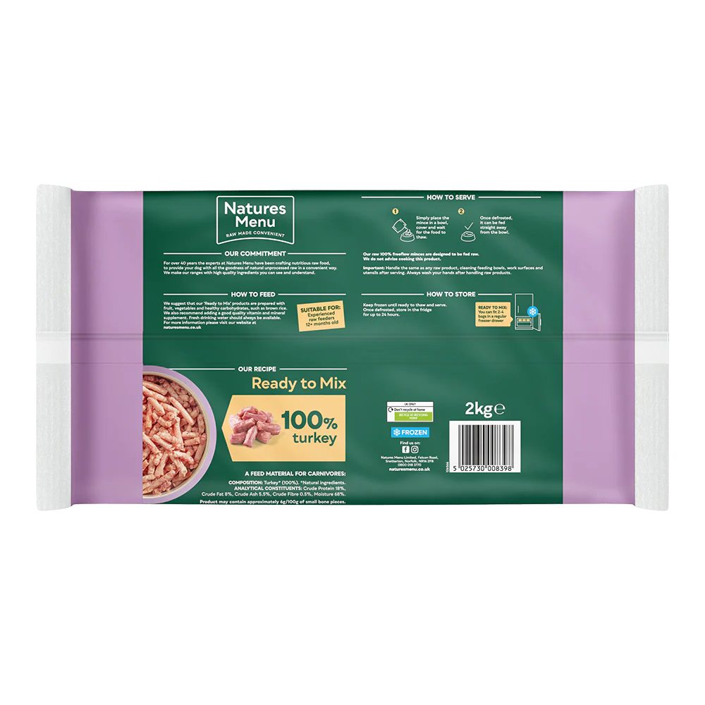Natures Menu Dog - Frozen Freeflow Mince Turkey 2kg - Image 2