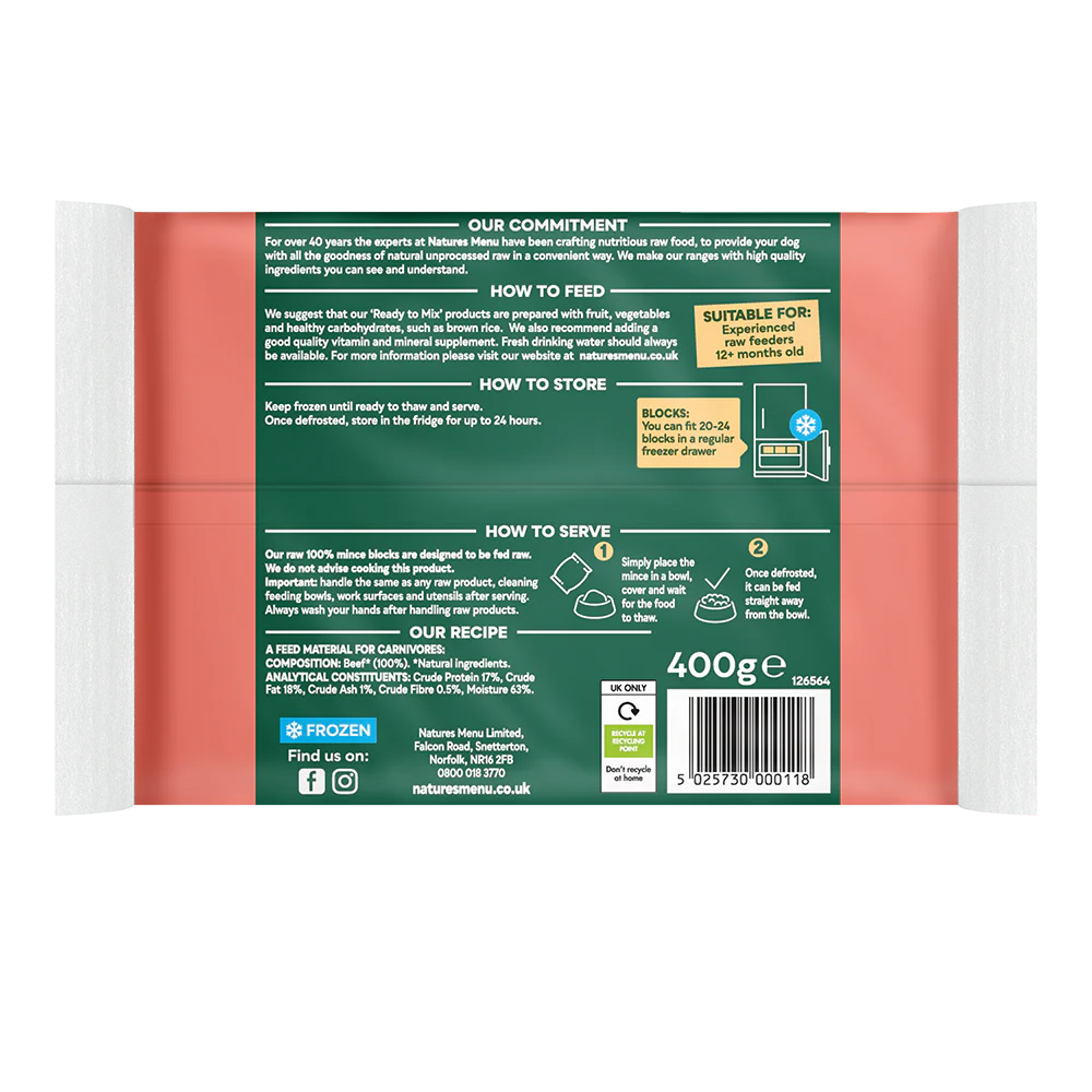 Natures Menu Dog - Frozen Just Mince Beef 400g - Image 2