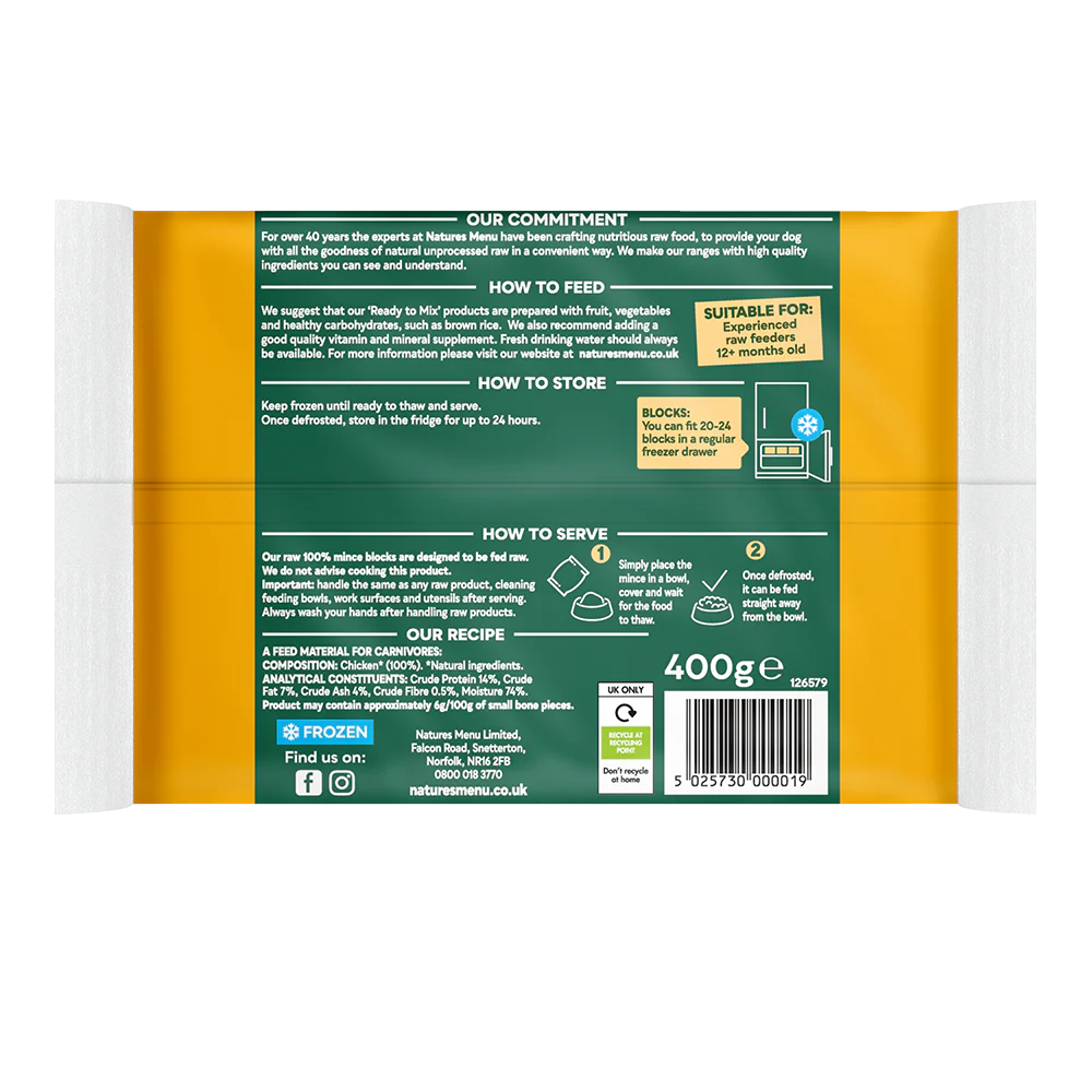 Natures Menu Dog - Frozen Just Mince Chicken 400g - Image 2