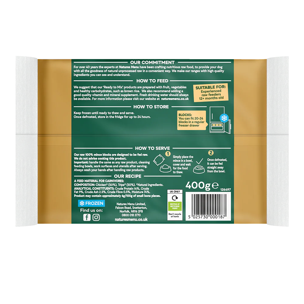 Natures Menu Dog - Frozen Just Mince Chicken & Tripe 400g - Image 2