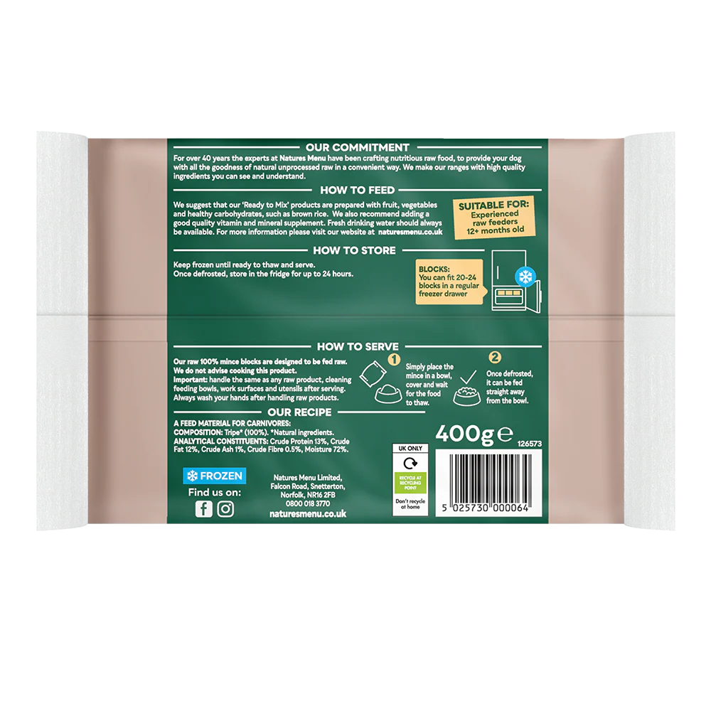 Natures Menu Dog - Frozen Just Mince Tripe 400g - Image 2