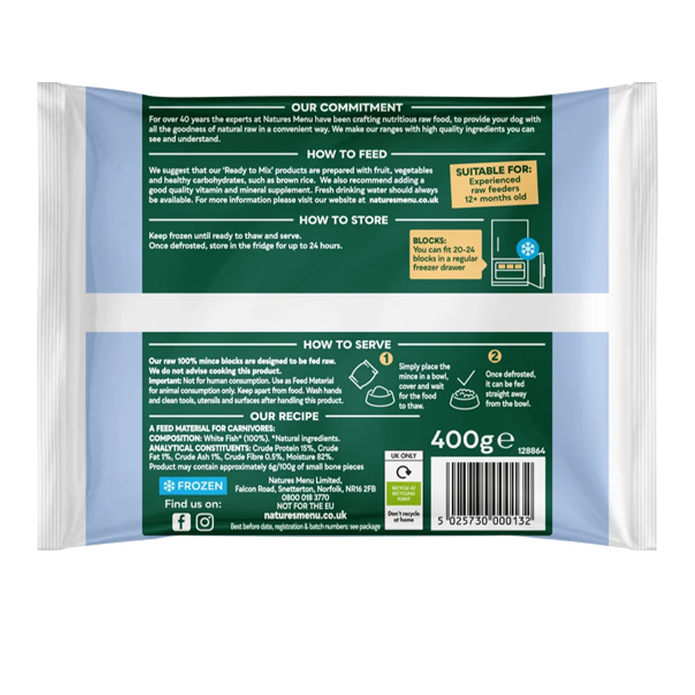 Natures Menu Dog - Frozen Just White Fish 400g - Image 2