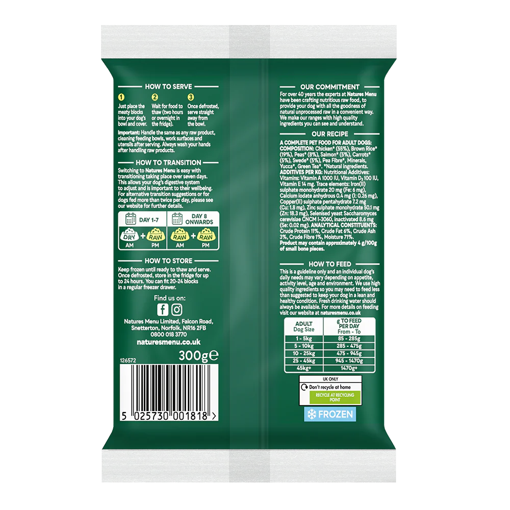 Natures Menu Dog - Complete & Balanced 60/40 Chicken With Salmon Block 300g - Image 2