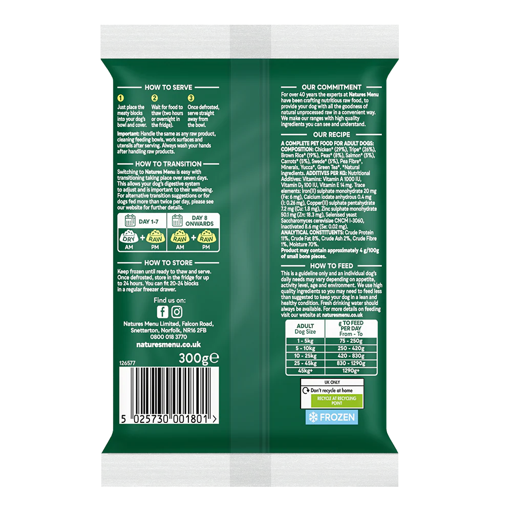 Natures Menu Dog - Complete & Balanced 60/40 Tripe & Chicken With Salmon Block 300g - Image 2