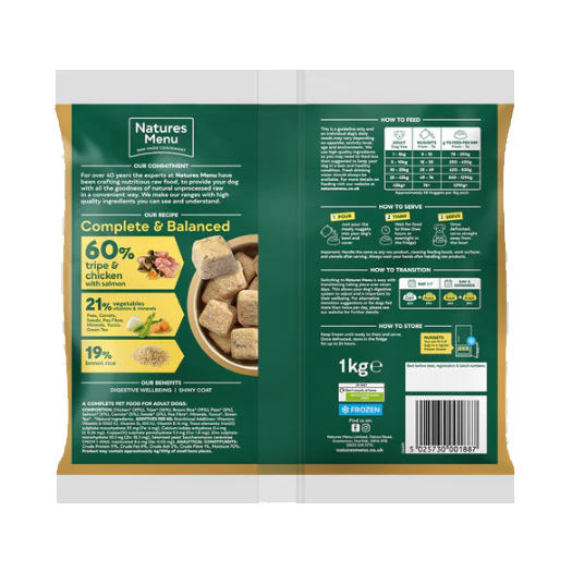 Natures Menu Dog - Complete & Balanced Nuggets 60/40 Tripe & Chicken With Salmon 1kg - Image 2