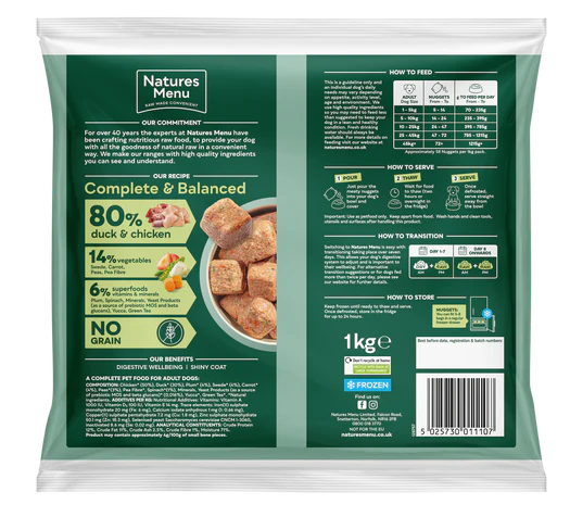Natures Menu Dog - Complete & Balanced Nuggets 80/20 Duck & Chicken 1kg - Image 2