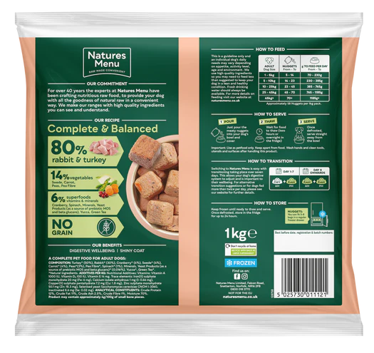 Natures Menu Dog - Complete & Balanced Nuggets 80/20 Rabbit & Turkey 1kg - Image 2