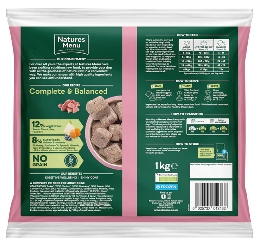 Natures Menu Dog - Complete & Balanced Nuggets 80/20 Turkey & Venison 1kg - Image 2
