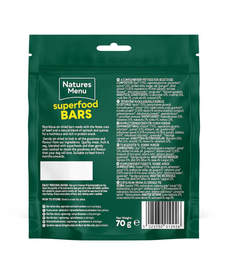 Natures Menu Dog - Superfood Bars Beef with Spinach & Quinoa 70g - Image 4