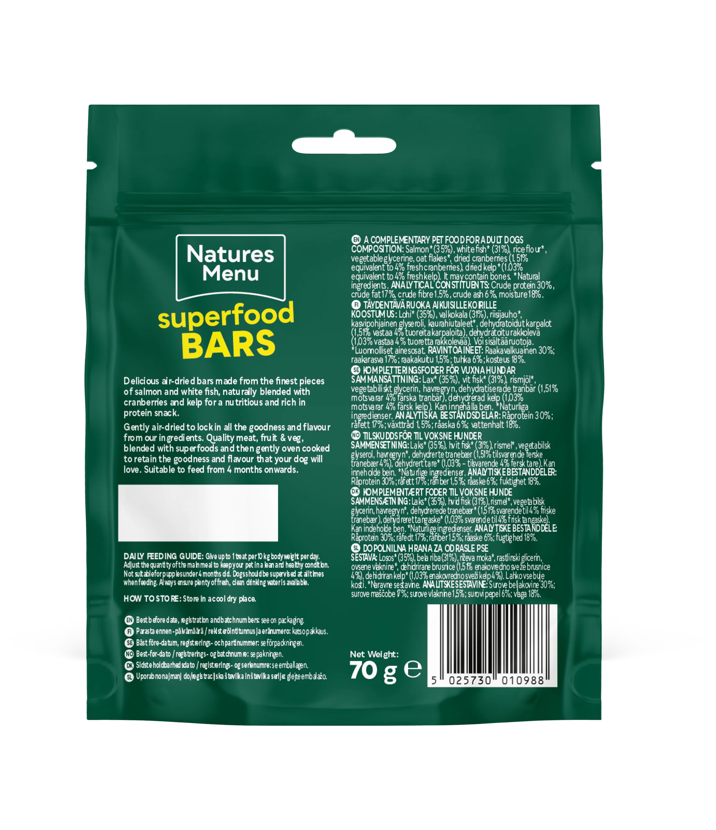 Natures Menu Dog - Superfood Bars Salmon & White Fish with Cranberries & Kelp 70g - Image 4