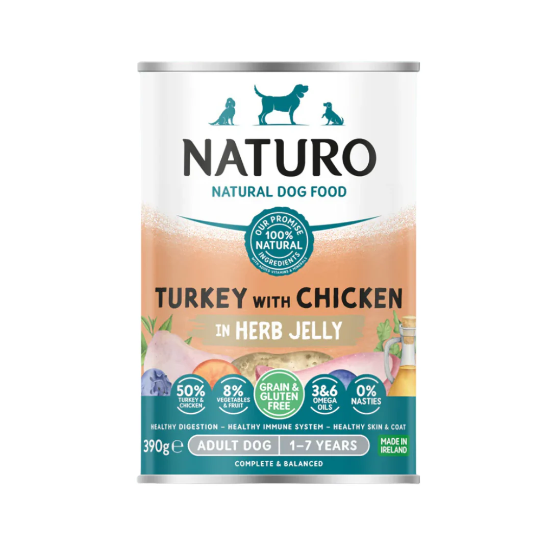 Naturo Dog - Adult Grain & Gluten Free Can Turkey & Chicken In Herb Jelly 390g