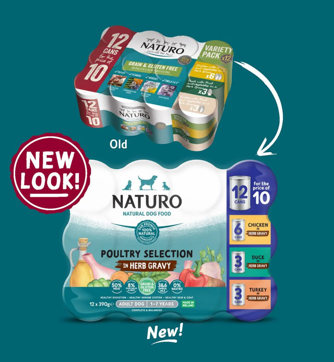 Naturo Dog - Adult Dog Grain & Gluten Free Poultry Selection in Herb Gravy 12x390g - Image 3