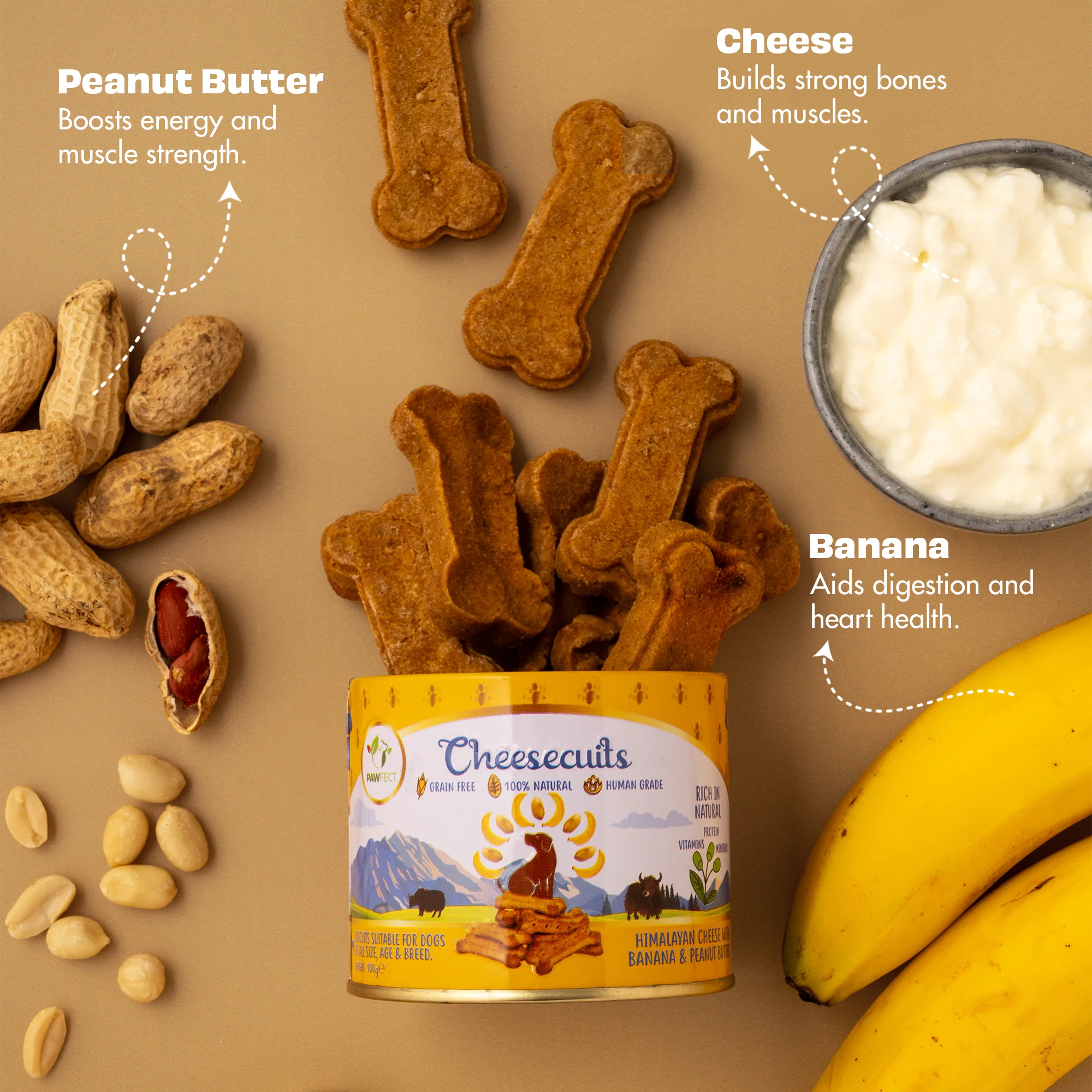 Pawfect Cheesy Dog Biscuits Banana & Peanut Butter Cheesecuits 100g - Image 2