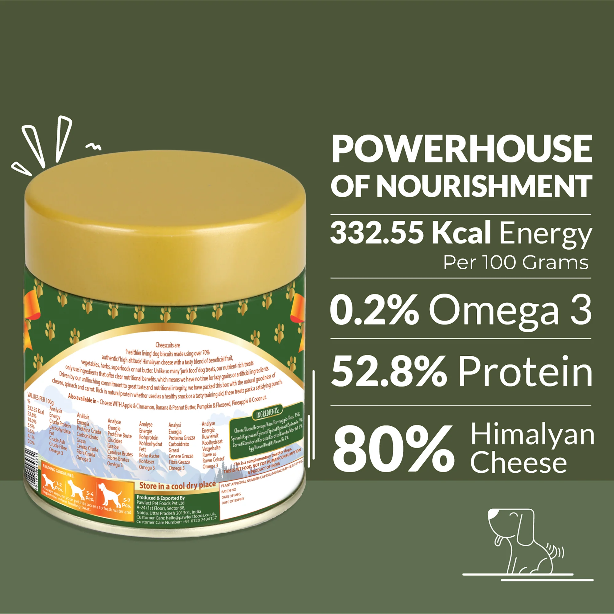 Pawfect Cheesy Dog Biscuits Spinach & Carrot Cheesecuits 100g - Image 3