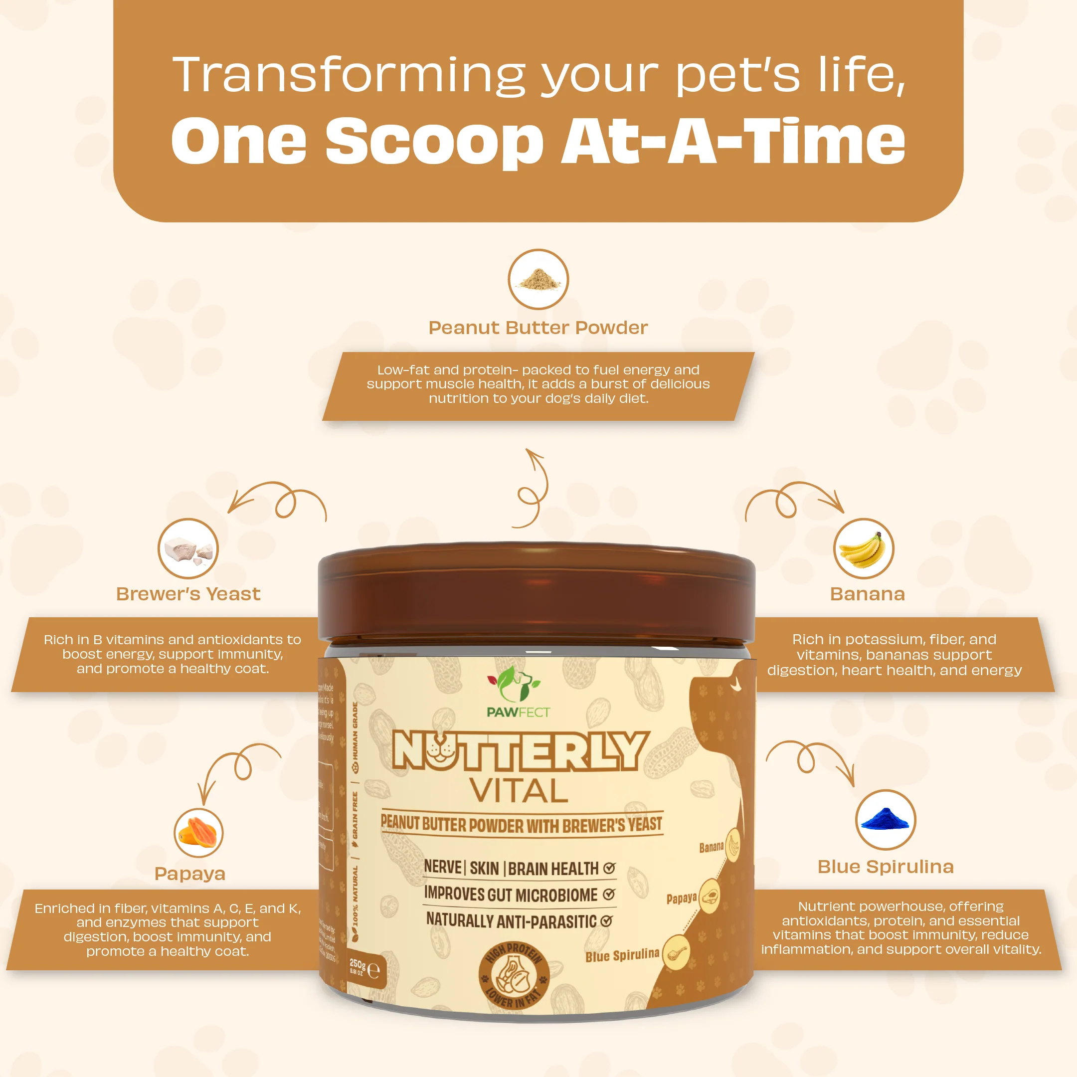 Pawfect Food Topper Nutterly Vital Peanut Butter Powder 250g - Image 2