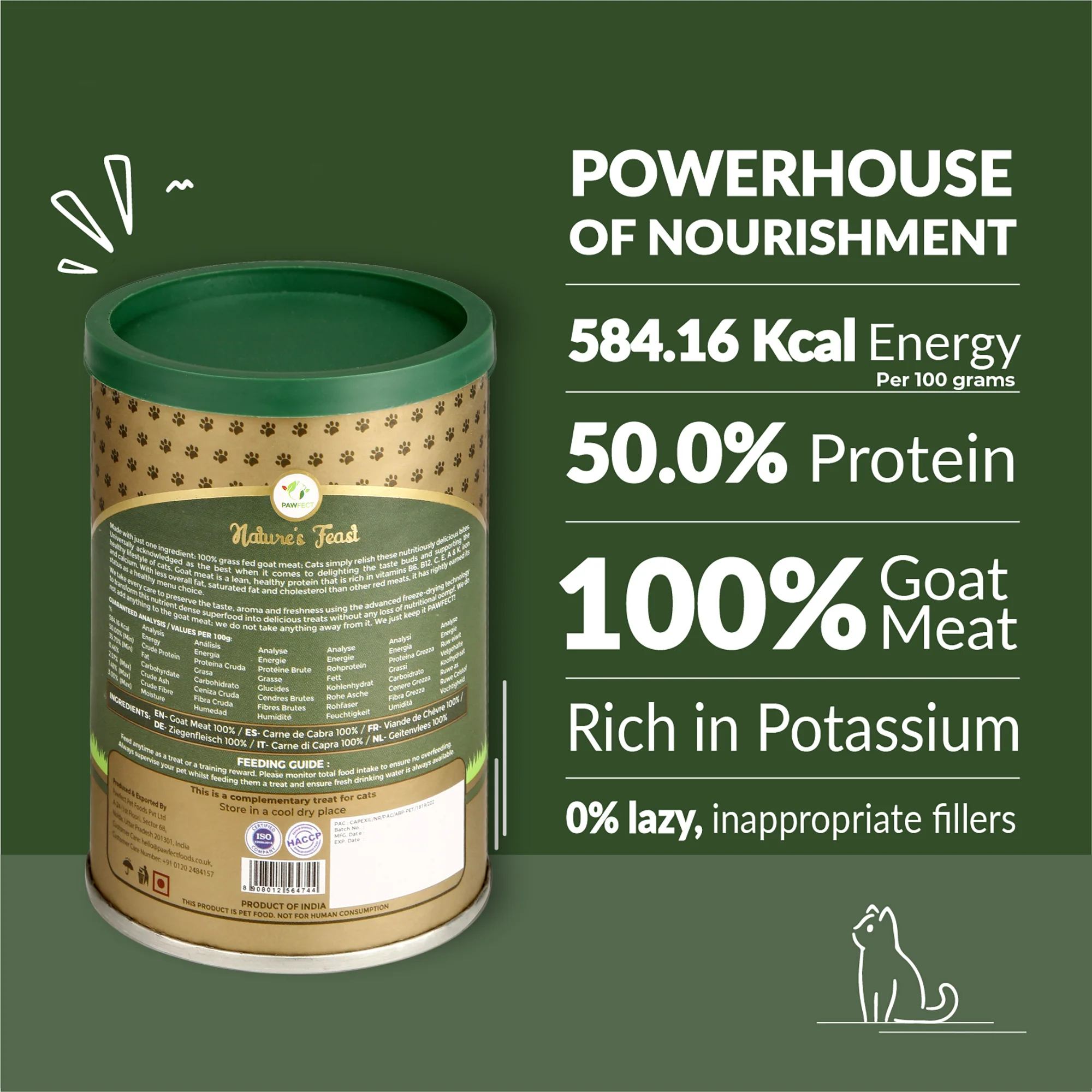 Pawfect Nature's Feast Freeze Dried Cat Treats Goat Meat 150g - Image 3
