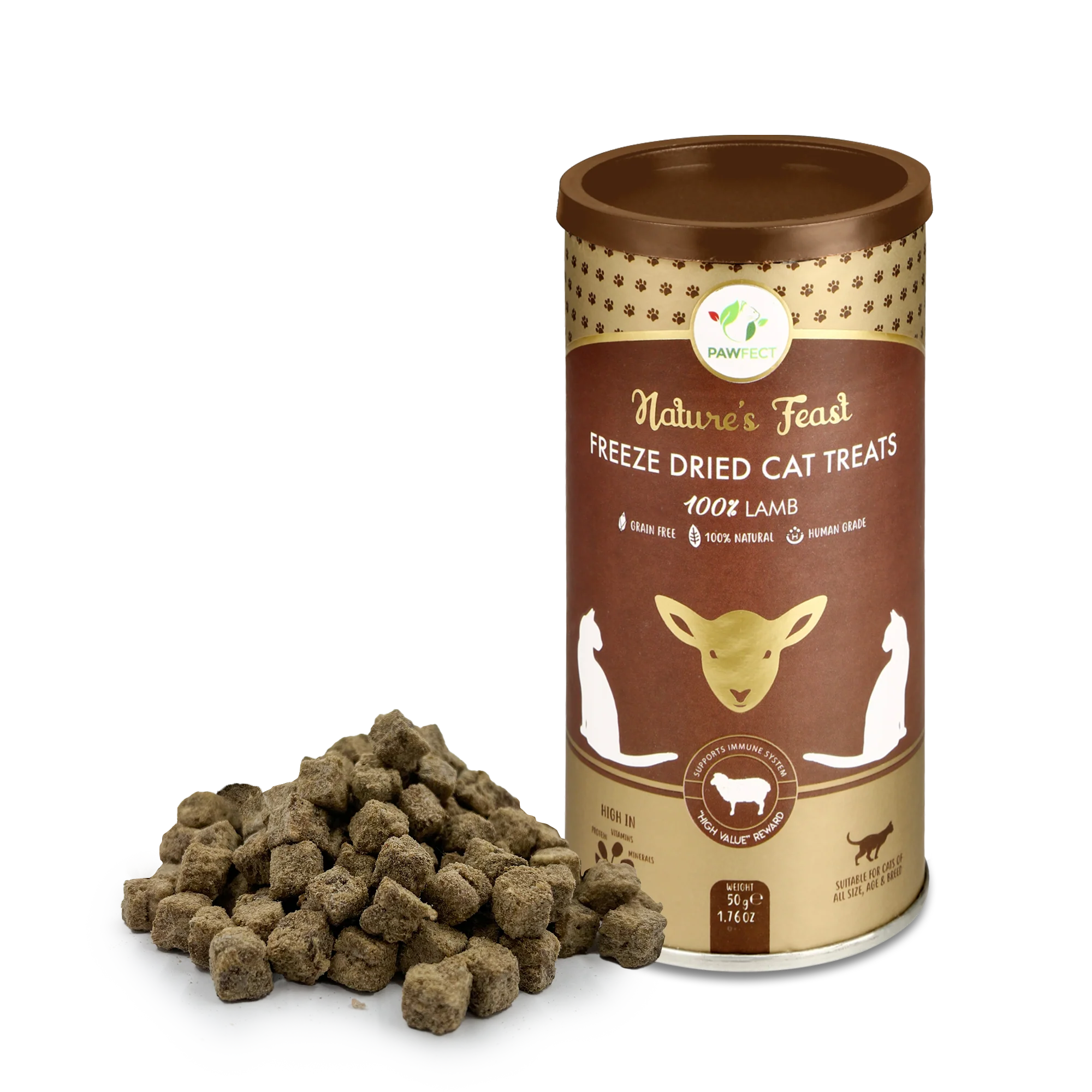 Pawfect Nature's Feast Freeze Dried Cat Treats Lamb Meat 50g